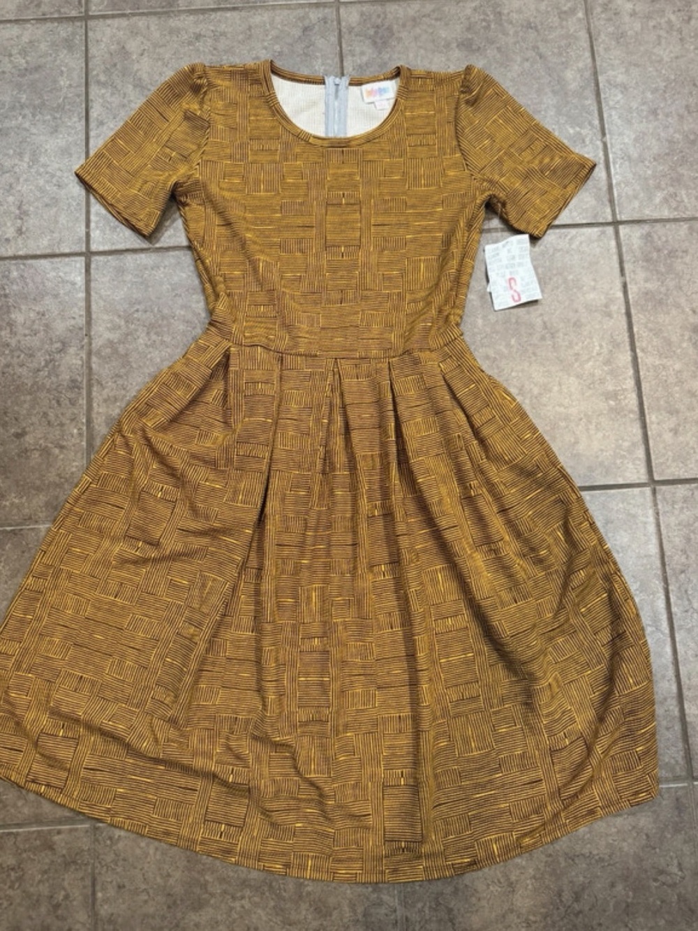 Lularoe Amelia Dress Geometric Midi Brown & Yellow Small